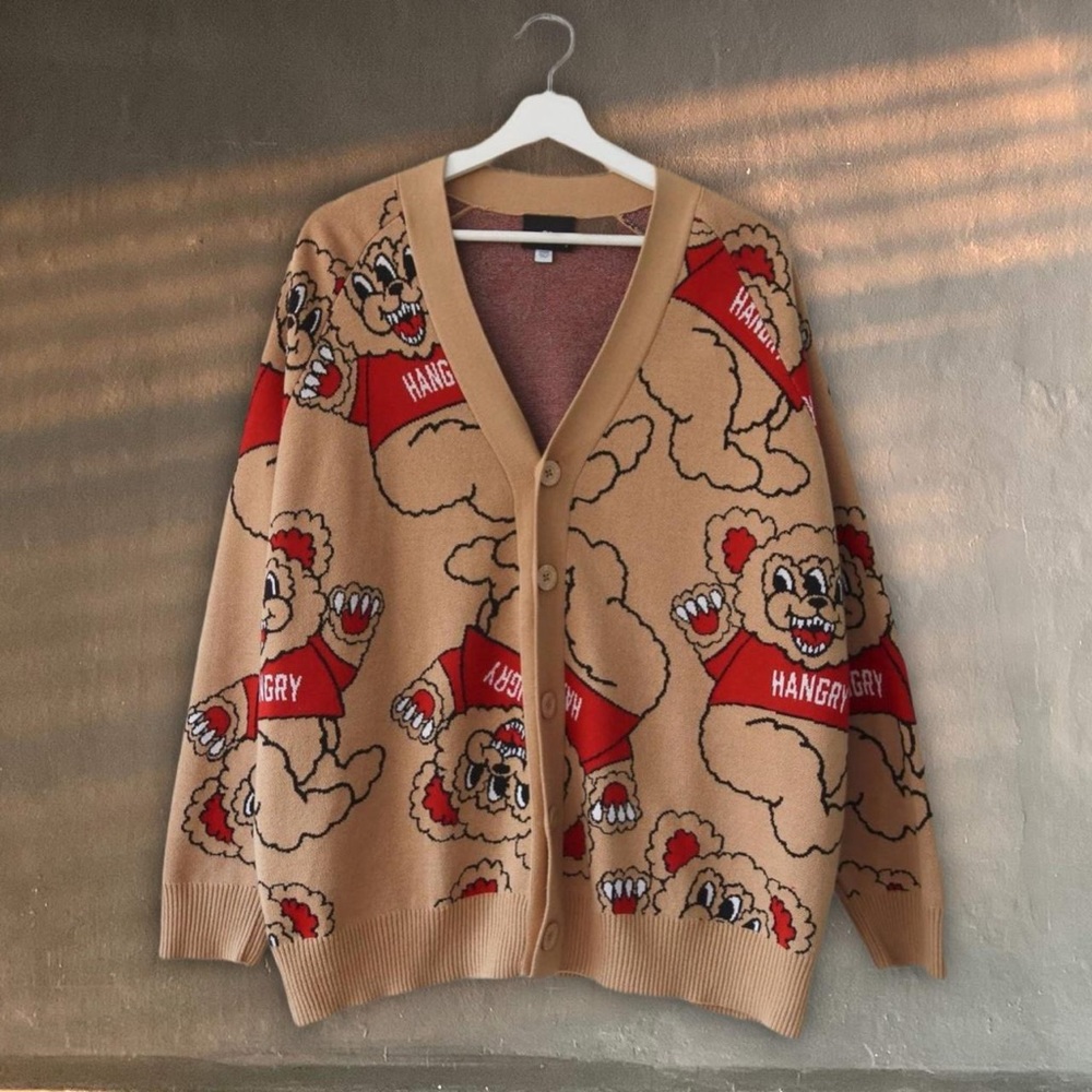 LAZY OAF Hangry Bear Knitted Cardigan oversized sweater